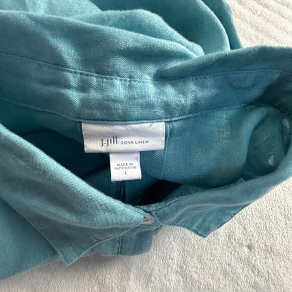J.Jill Love Linen Womens Blue Button-Up Shirt Large Long Sleeve Pockets Casual - Picture 3 of 8